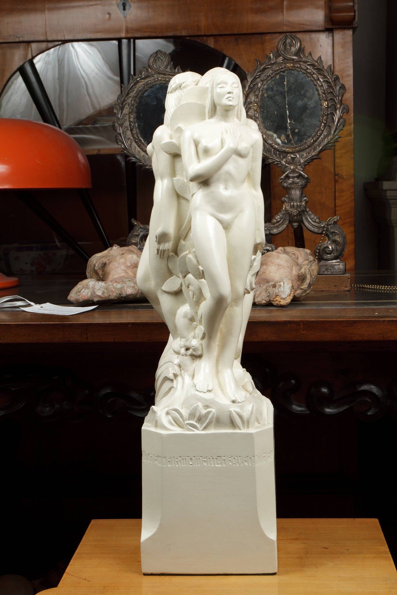Plaster Art Deco Sculpture of a Group of Females Nudes by M.C. Toulmin 2