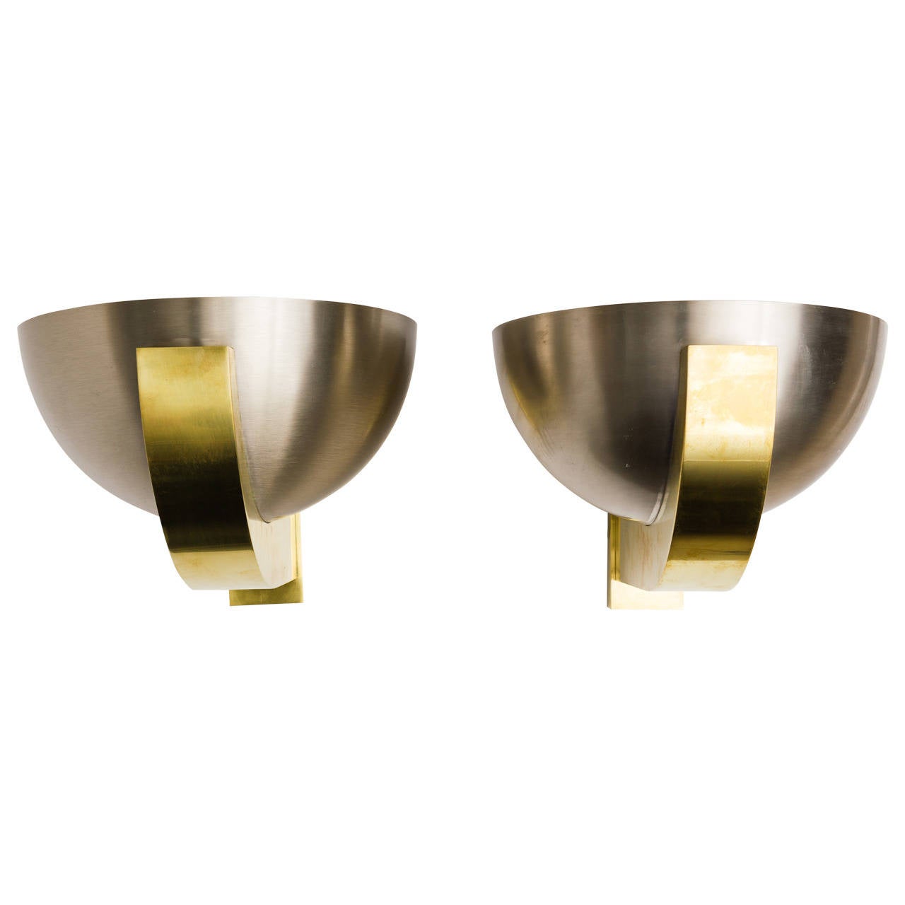 Brushed Steel and Brass Sconces by Perzel For Sale at 1stdibs