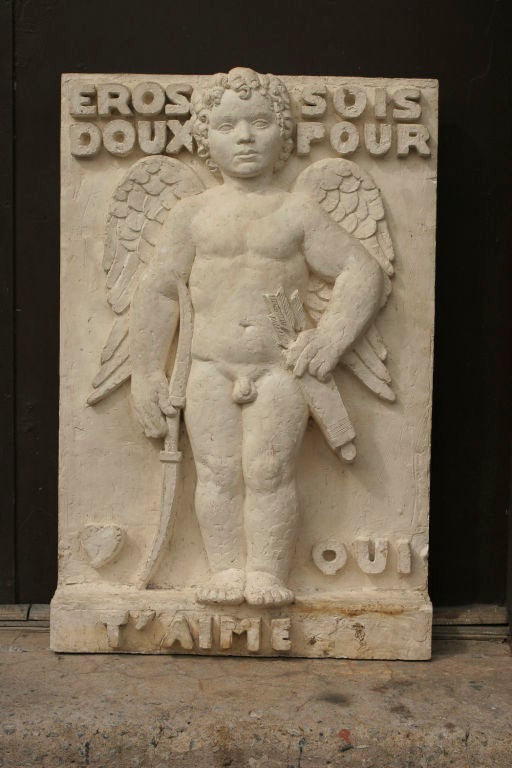 Art Deco plaster relief of Eros by Claude Fraisse. Probably the artist's original from which a mould for bronze casting would be made, France.