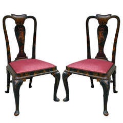 Pair of Queen Anne Style Chinoiserie Side Chairs