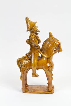 Spanish Yellow Glazed Ceramic Sculpture of Don Quixote