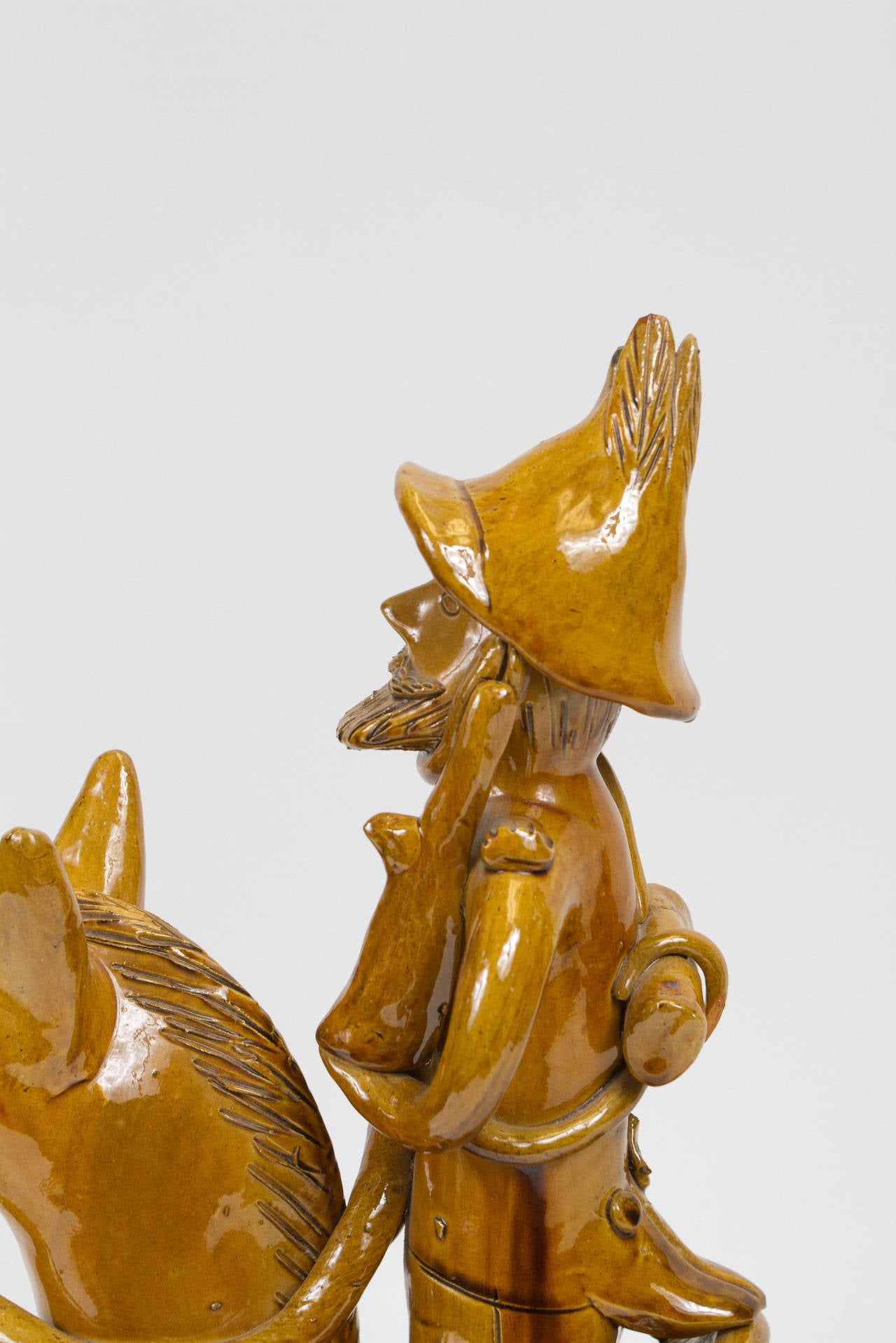 Spanish Yellow Glazed Ceramic Sculpture of Don Quixote For Sale 2