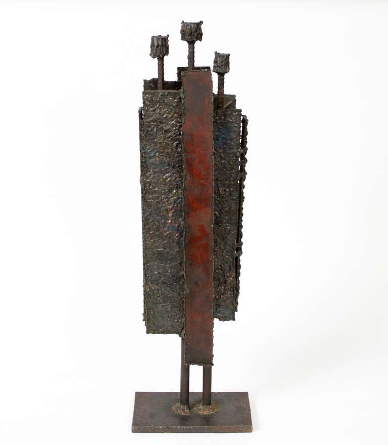 Brutalist patinated steel sculpture. Signed and dated 1970.