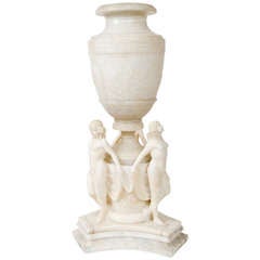 Carved white alabaster urn