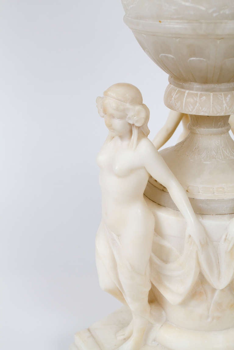 Neoclassical Carved white alabaster urn