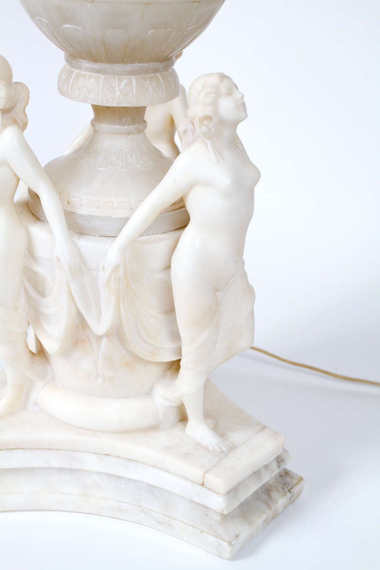 French Carved white alabaster urn