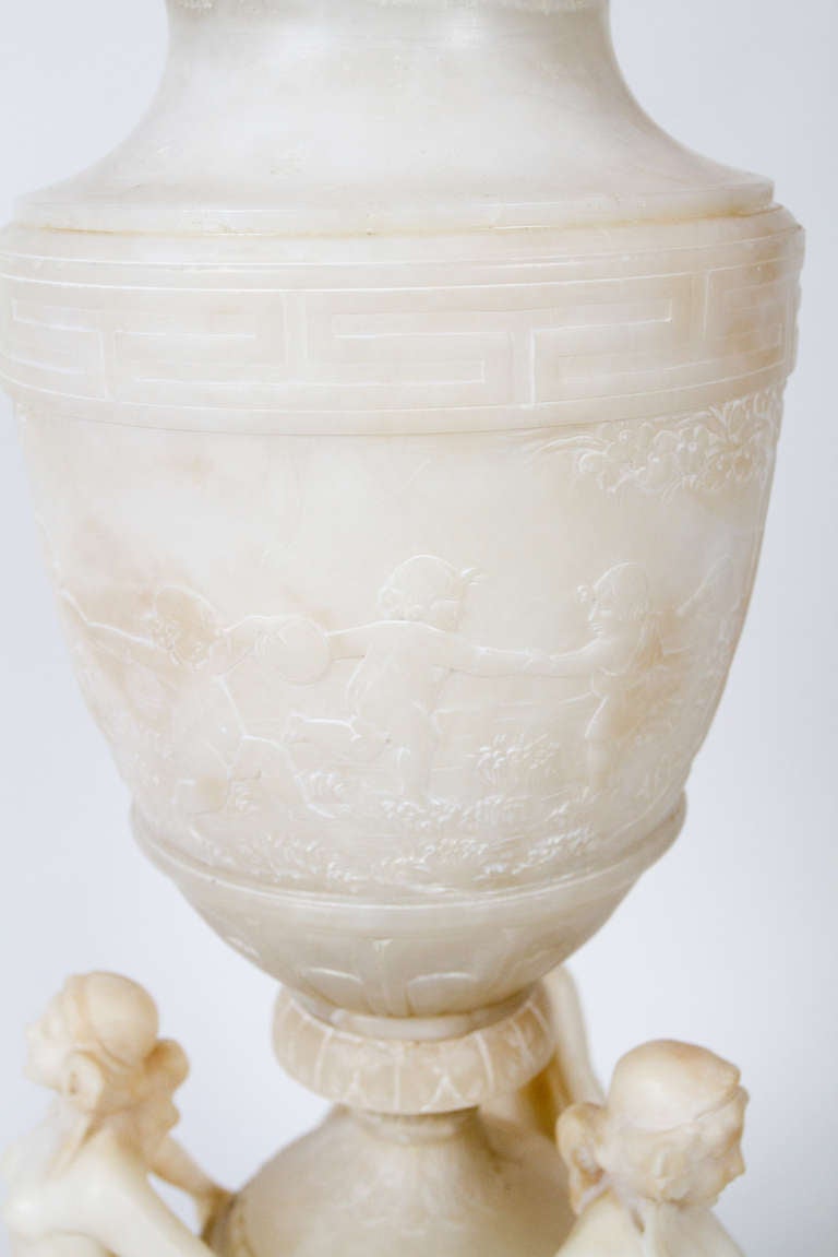 Carved white alabaster urn 1