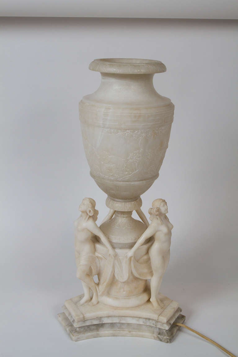Carved white alabaster urn 2