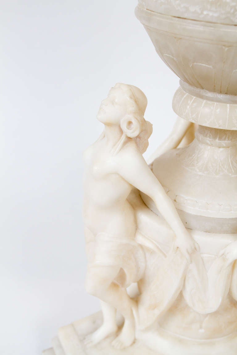 Carved white alabaster urn 3
