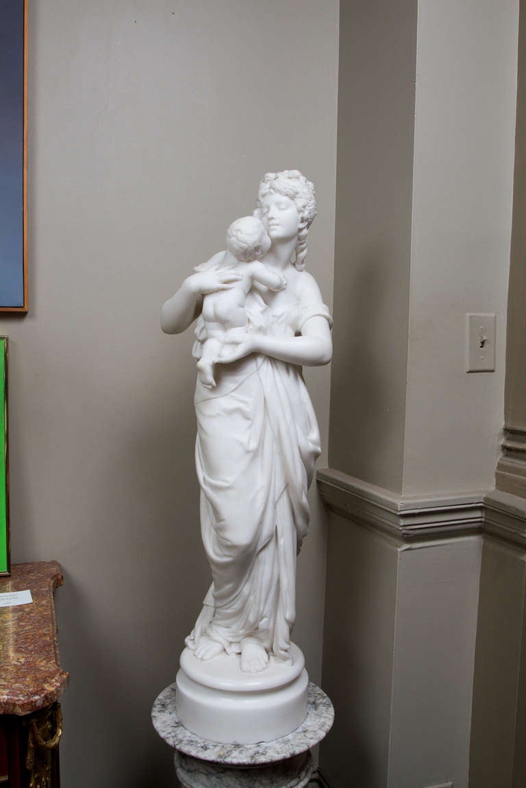 French Beautiful Pair of Statuary Marble Belle Epoque Statues