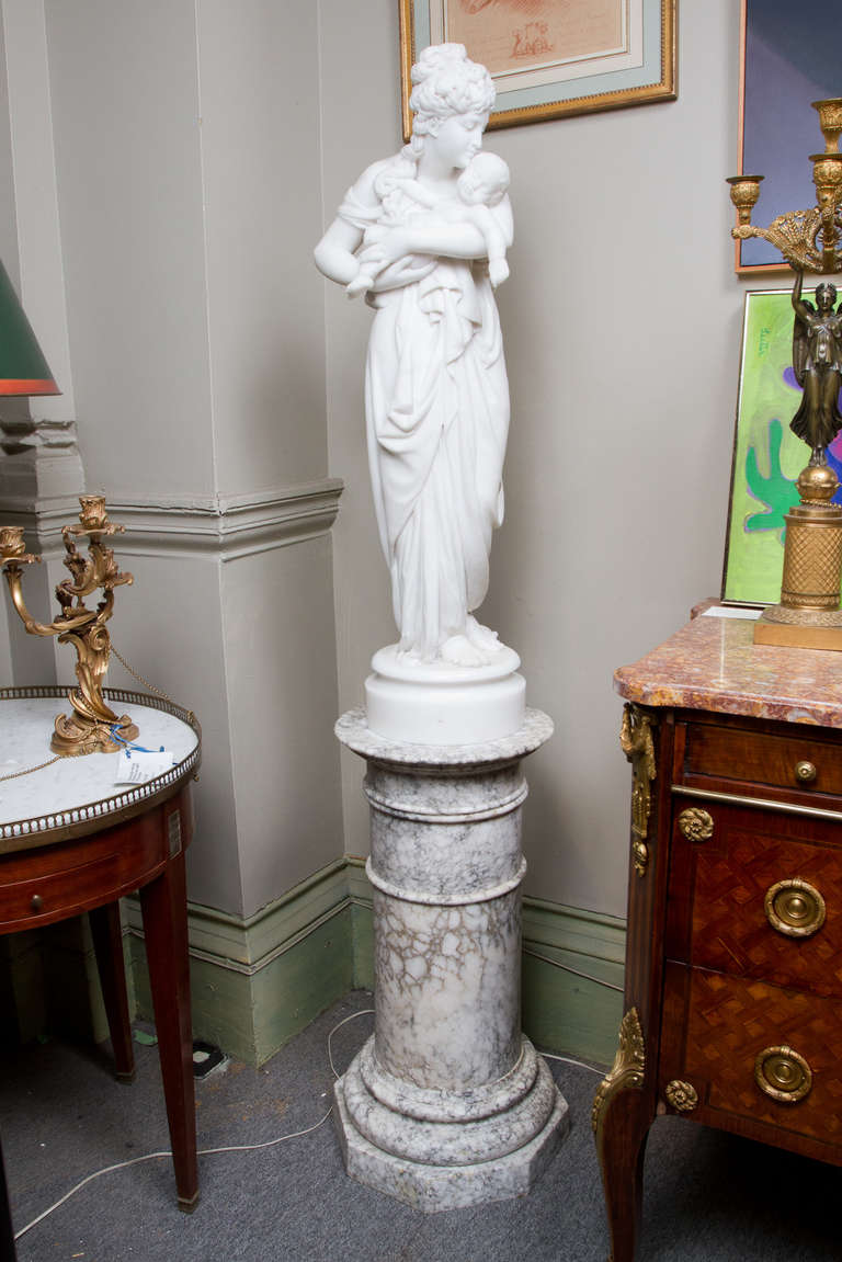 Carrara Marble Beautiful Pair of Statuary Marble Belle Epoque Statues