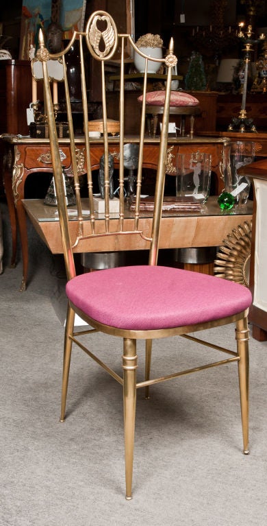 Mid-20th Century Pair of Italian classical revival brass chairs by Chiavari.
