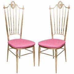 Pair of Italian classical revival brass chairs by Chiavari.