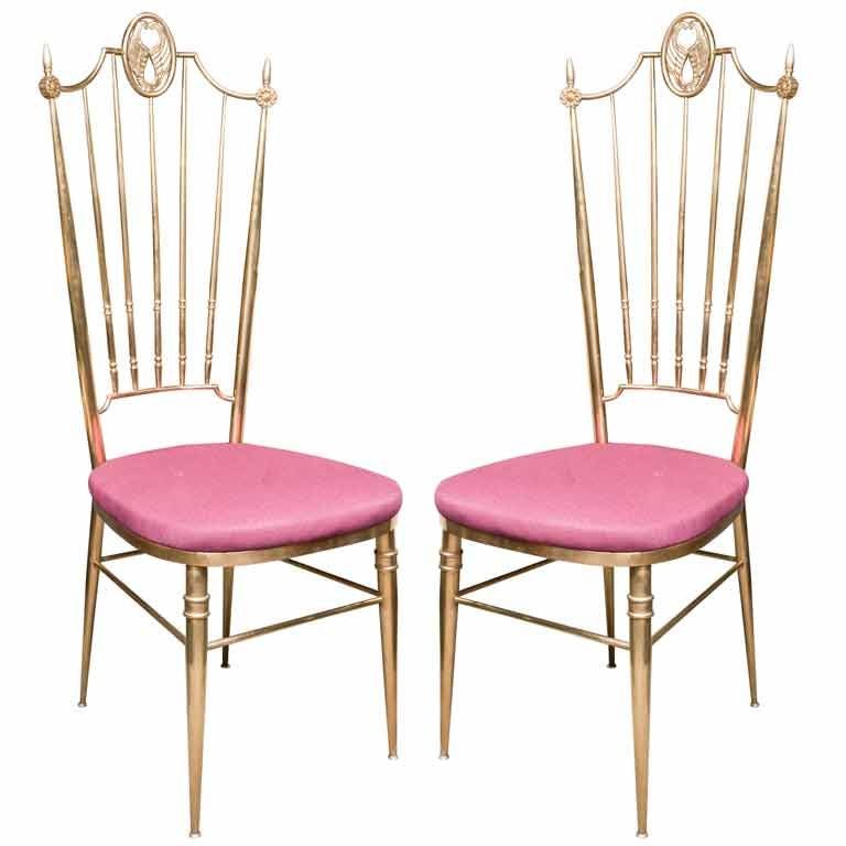 Pair of Italian classical revival brass chairs by Chiavari.