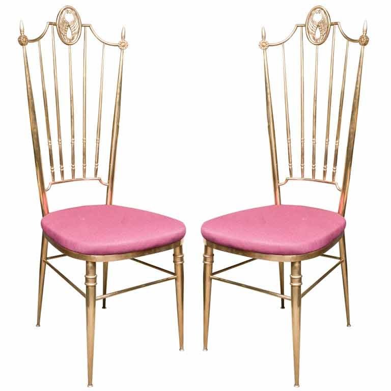 Pair of Italian classical revival brass chairs by Chiavari.