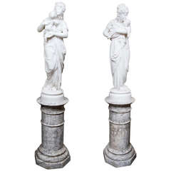 Beautiful Pair of Statuary Marble Belle Epoque Statues 4