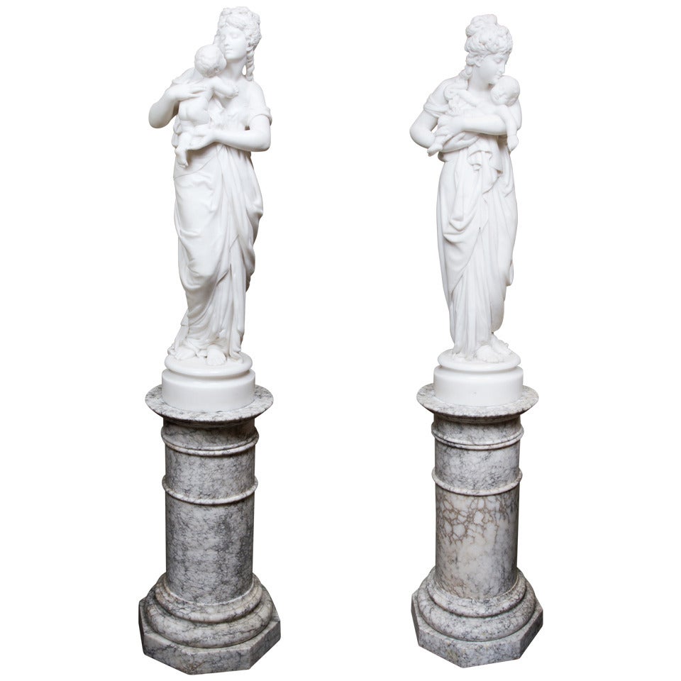 Beautiful Pair of Statuary Marble Belle Epoque Statues