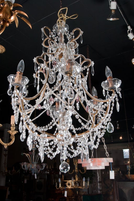 French gilt metal and cut-glass six light chandelier.
