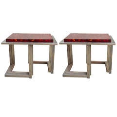 Pair of Fractal Resin Topped Side Tables by Marie-Claude Fouquieres