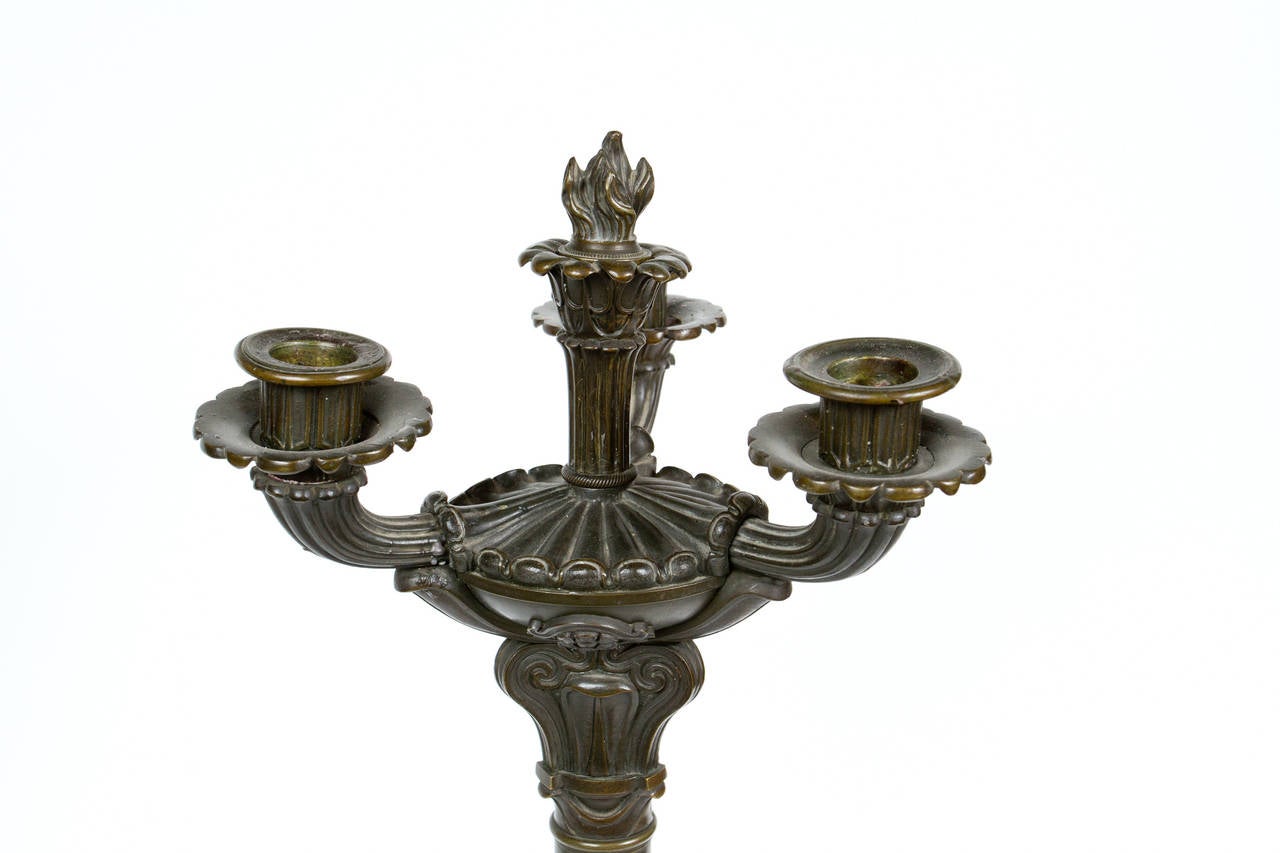 French Pair of Bronze Charles X Candelabras For Sale