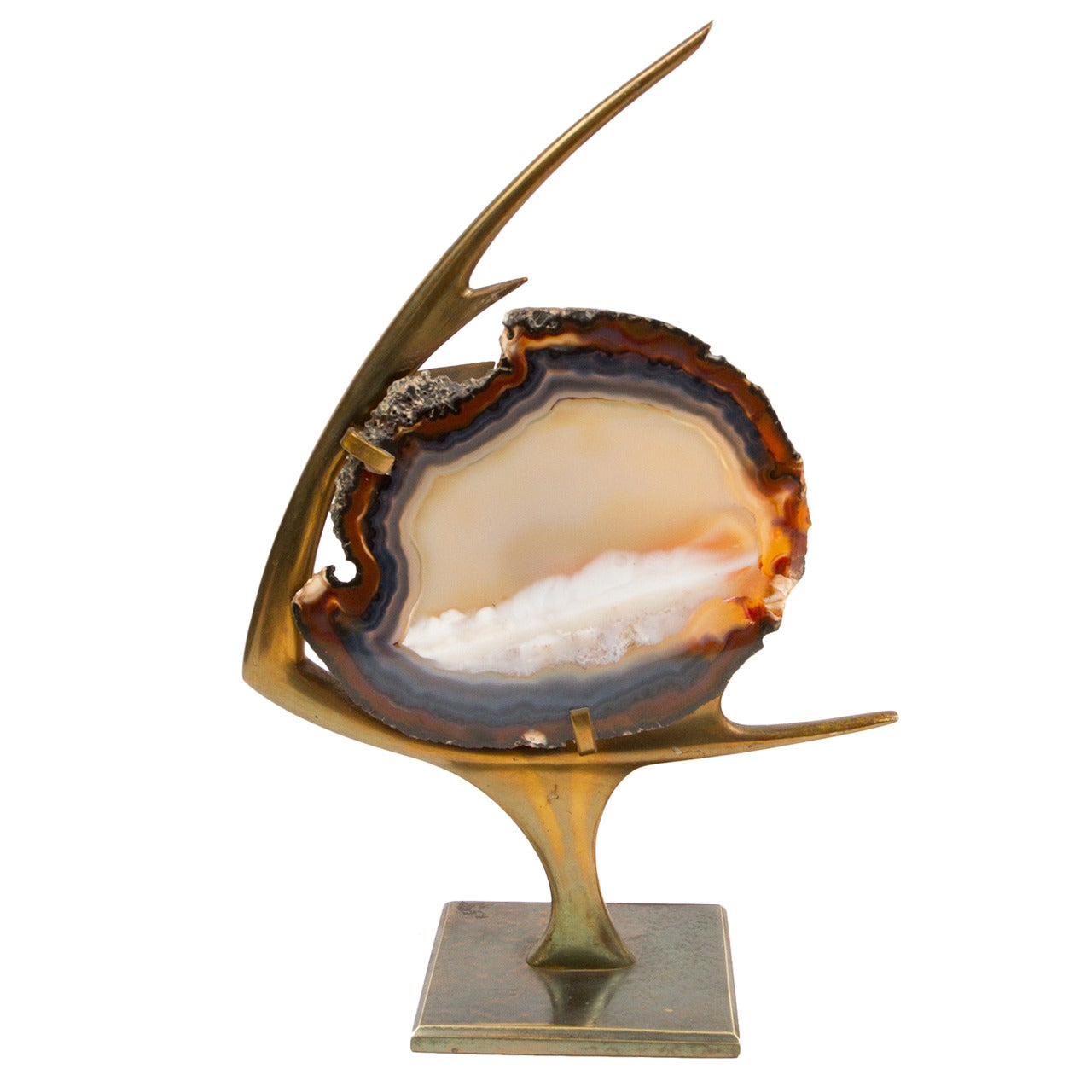 Agate and Brass Fish Lamp For Sale