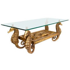 Gilt Metal and Terracotta Seahorse Table