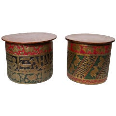 Pair of Anglo Indian Brass and Mahogany Low Tables