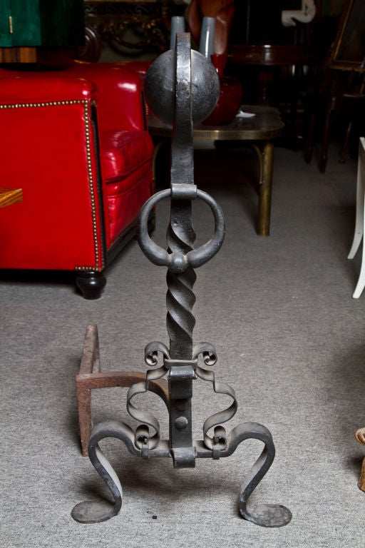 Pair of large 18th century style wrought iron andirons.