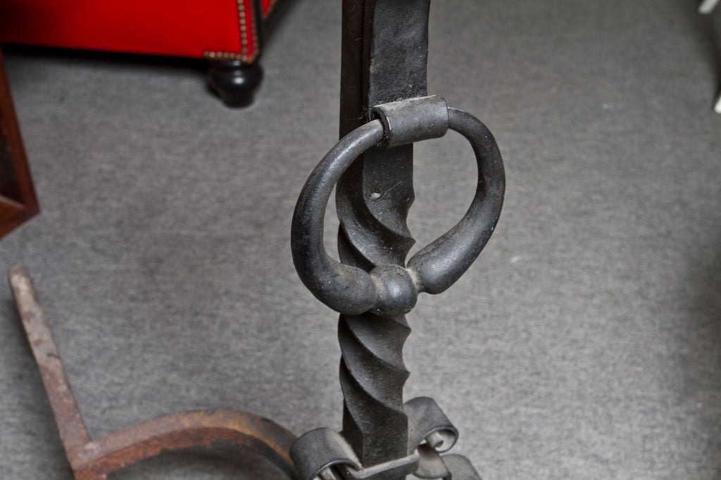 Pair of Wrought Iron Andirons In Good Condition For Sale In Montreal, QC