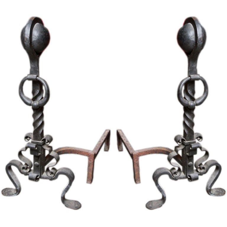 Pair of Wrought Iron Andirons