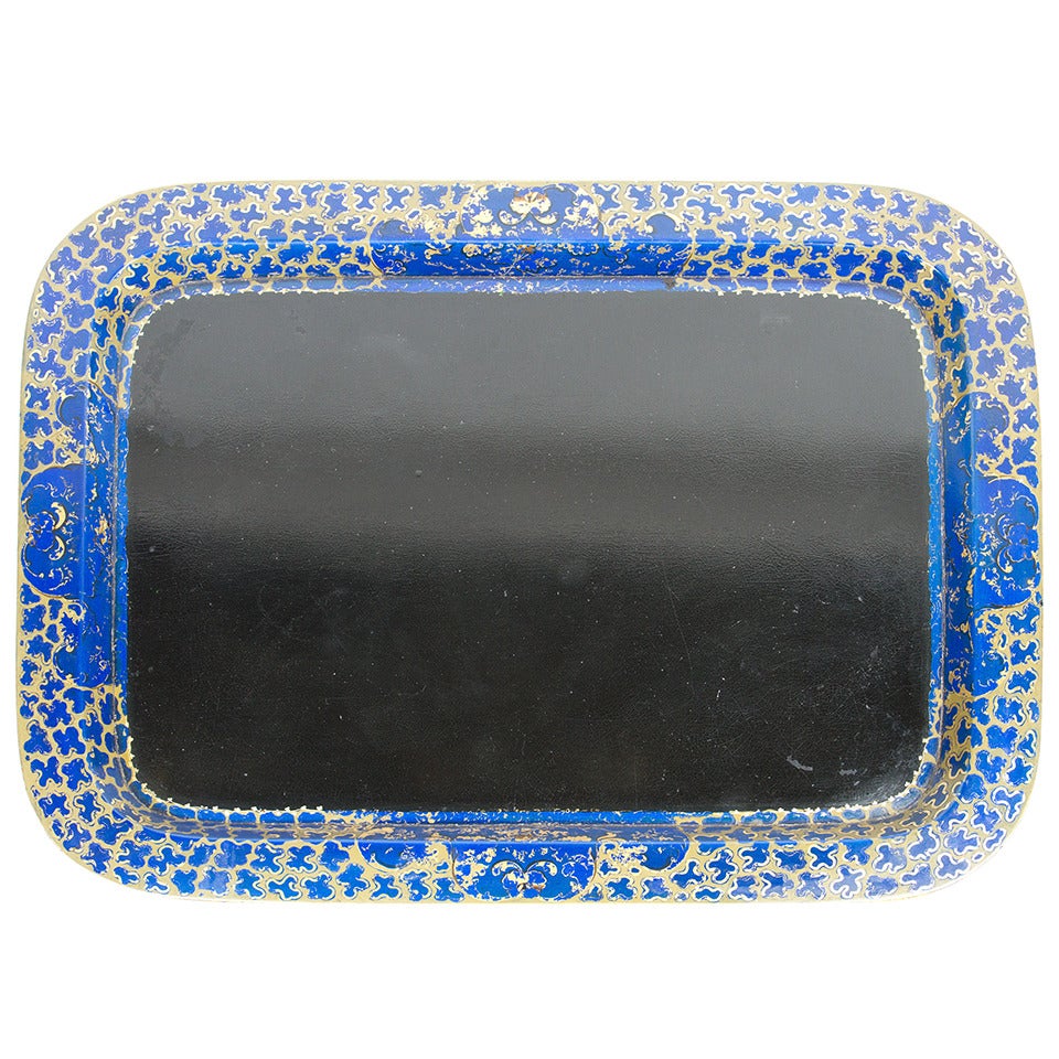 Interesting Black and Cobalt Blue Japanned  Lacquered Tray