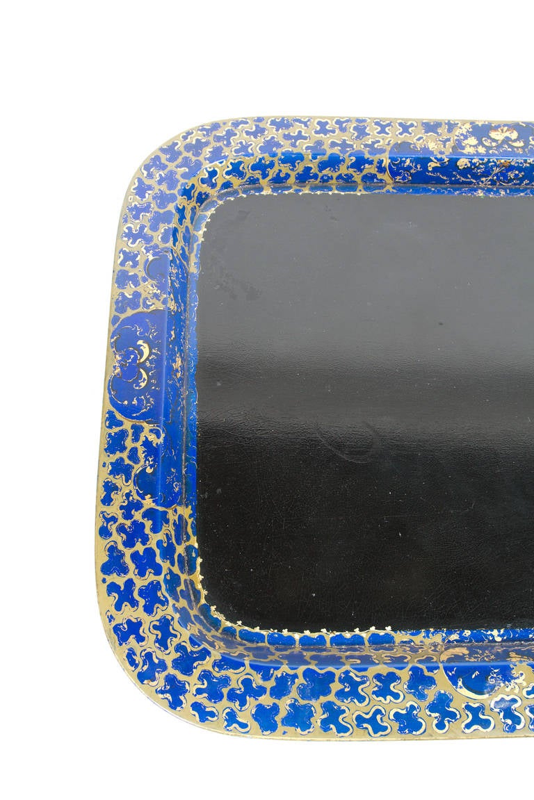 British Interesting Black and Cobalt Blue Japanned  Lacquered Tray For Sale