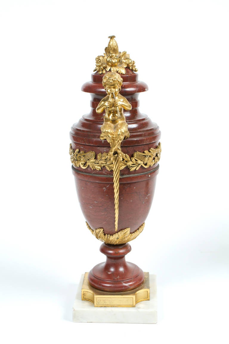 Magnifique paire d'urnes de style néoclassique en bronze doré et marbre en vente 2