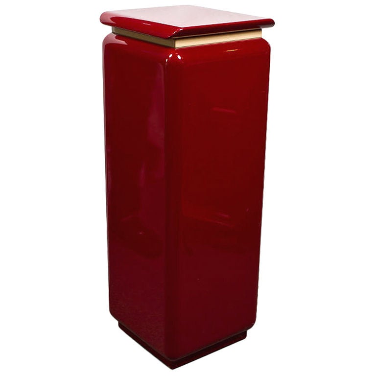 Red lacquer modernist pedestal by Rougier