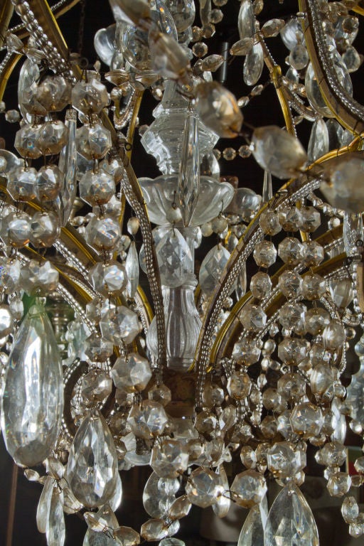 20th Century Large Cut Glass And Gilt Metal Chandelier For Sale