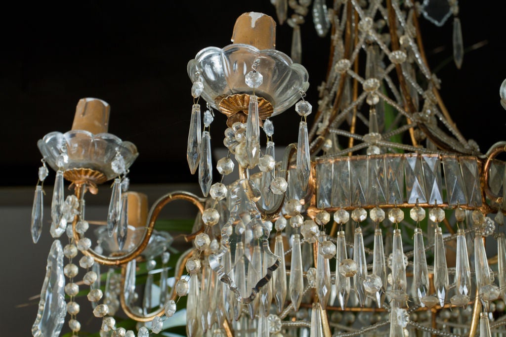 French Elegant Gilt Metal and Glass Chandelier