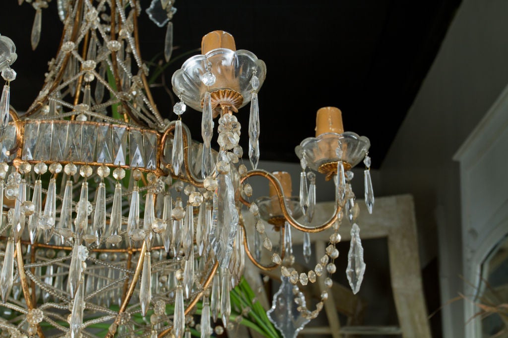 20th Century Elegant Gilt Metal and Glass Chandelier