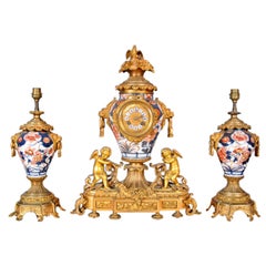 Antique Louis XV Style Imari Mantle Clock Garniture
