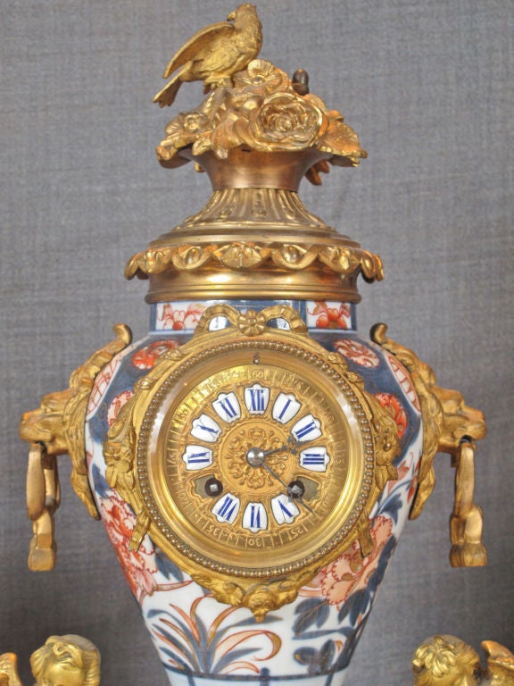 Louis XV Style Imari Mantle Clock Garniture For Sale 4