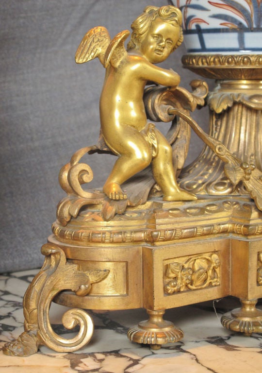 19th Century Louis XV Style Imari Mantle Clock Garniture For Sale