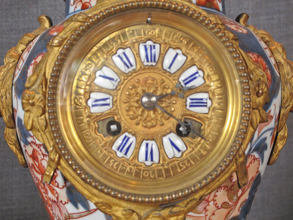 Ormolu Louis XV Style Imari Mantle Clock Garniture For Sale