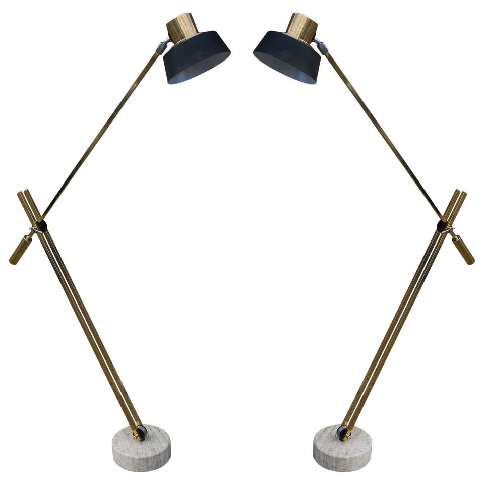 Impressive Pair of Brass Floor Lamps by Reggiani