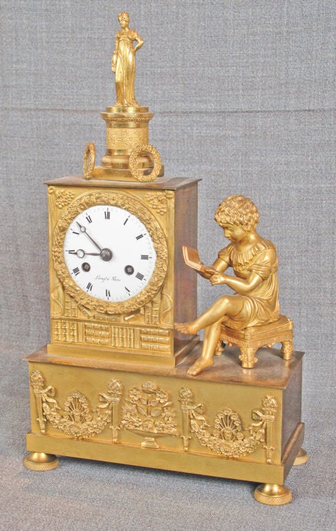 Fine gilt bronze Empire period mantel clock, the enamel dial signed: Leroy à Paris.