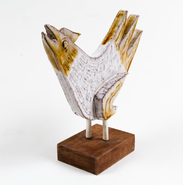 Late 20th Century Glazed Ceramic Rooster by Charles Sucsan