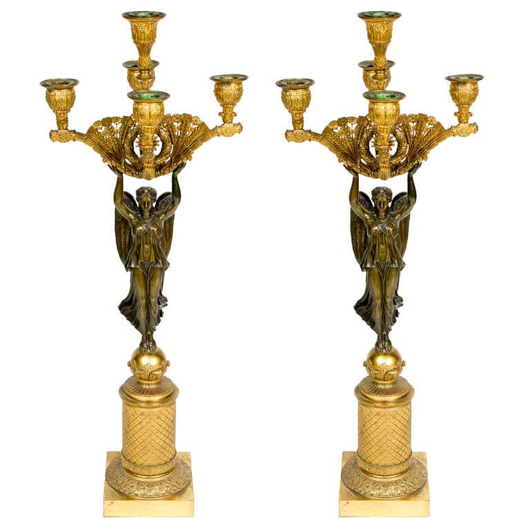 Paar Charles-XV-Bronzekandelaber