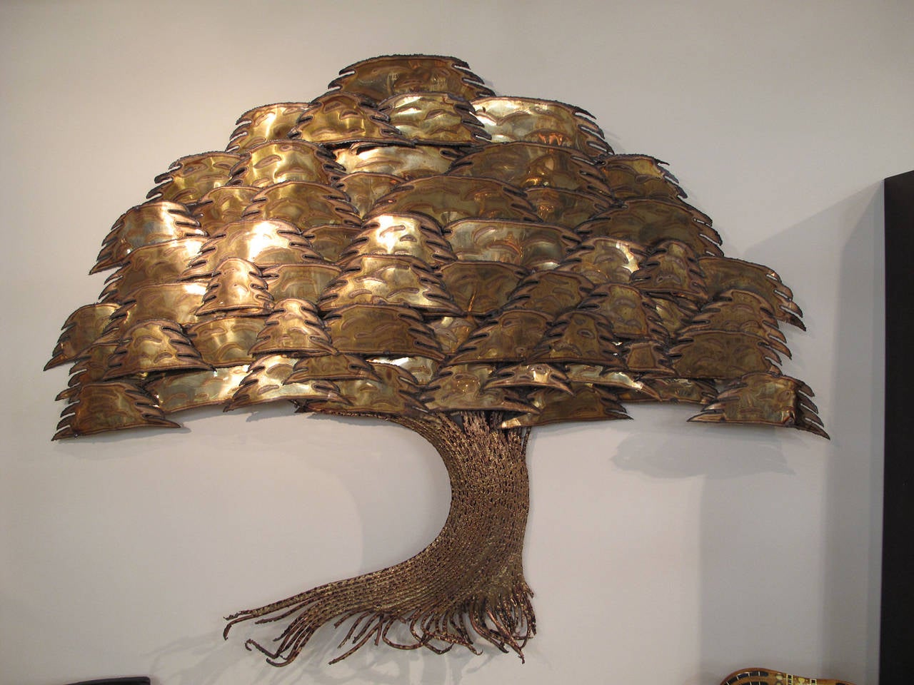 Large torch cut gilt brass and copper wall sculpture by Curtis Jere.