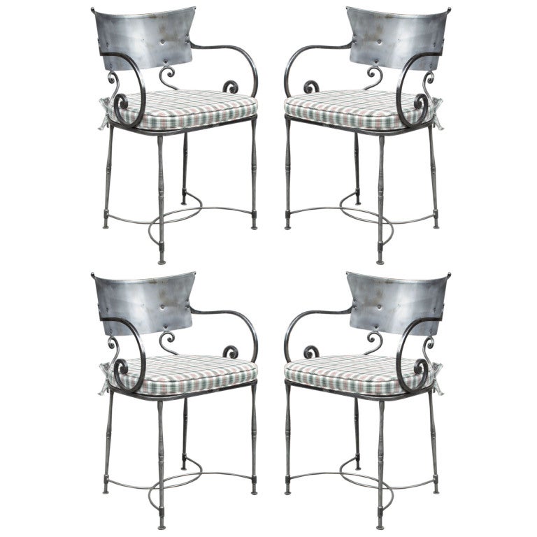 Set of Four Polished Steel Armchairs For Sale