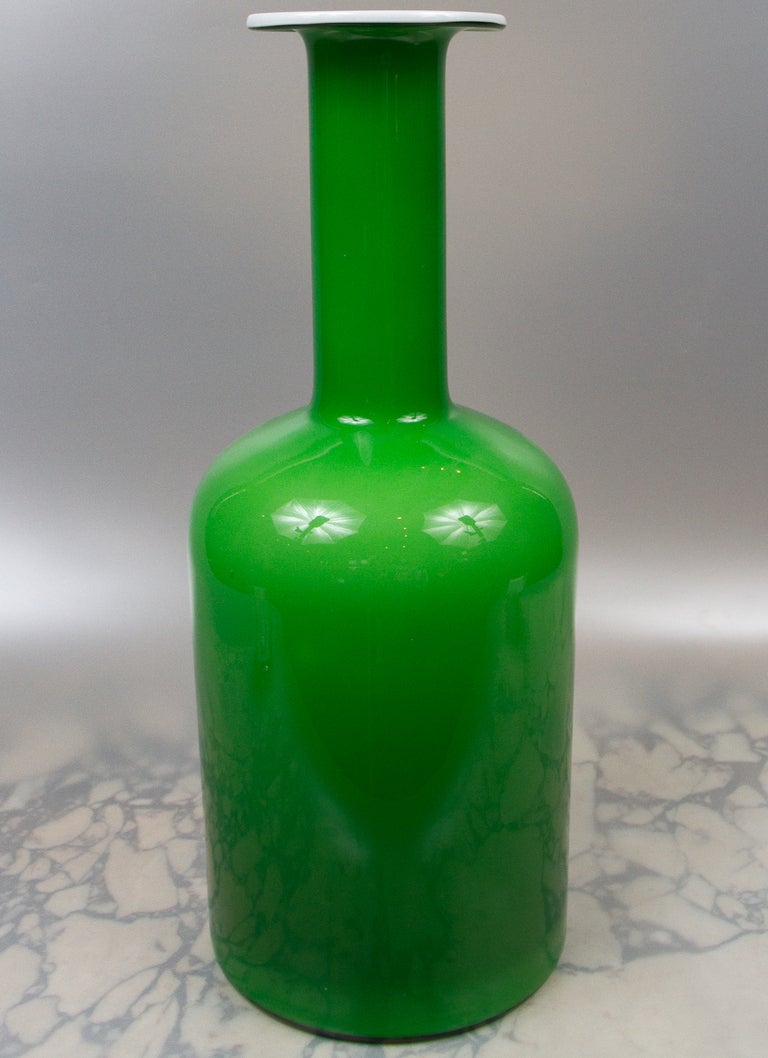 Danish Gulvase greem art glass vase by Otto Bruer for Holmegaard.