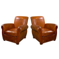 Beautiful Pair of Cognac Colored Club Armchairs