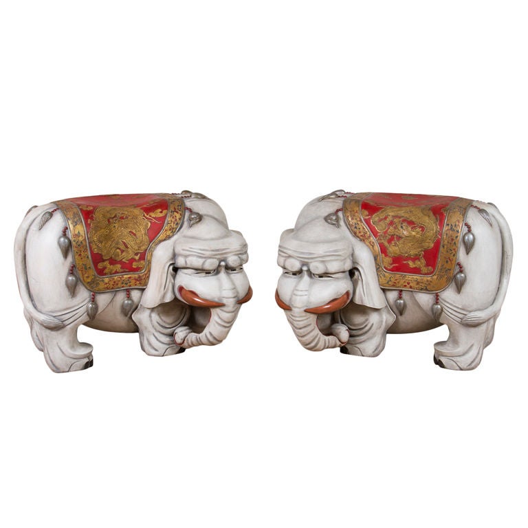 Whimsical pair of Chinese Elephant Benches For Sale